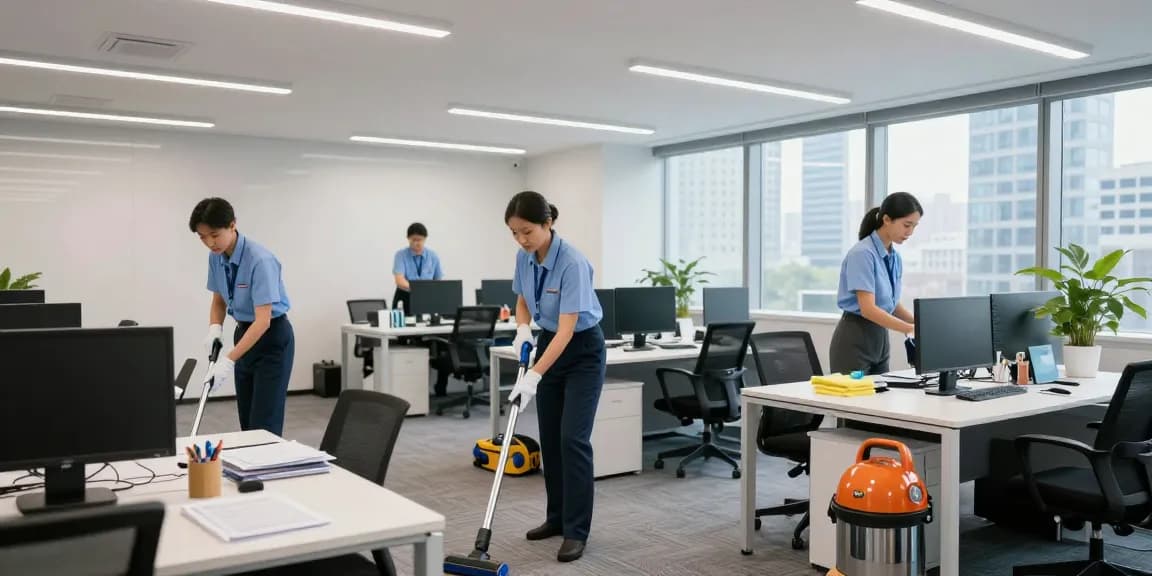 Büroreinigung Göttingen - Professionelles Reinigungsteam bei der gründlichen Reinigung eines modernen Büros in Göttingen.