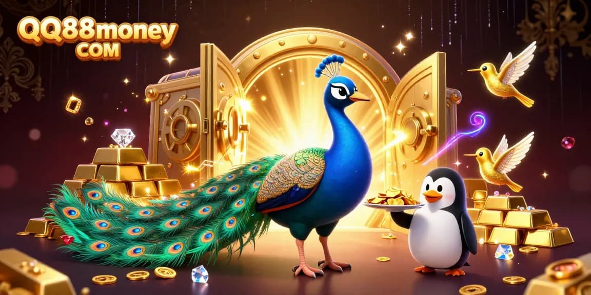 Experience thrilling gambling at QQ88money COM with vibrant casino characters amidst dazzling gold and jewels