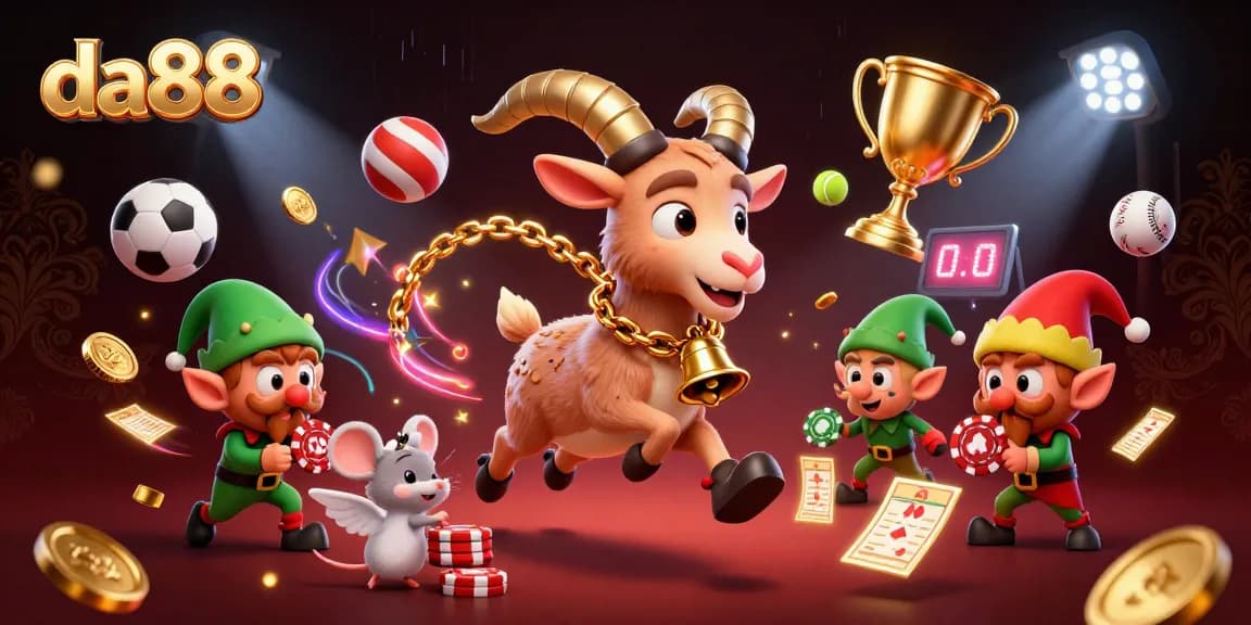 da88 captures festive gaming chaos with lively characters and dynamic sports elements.