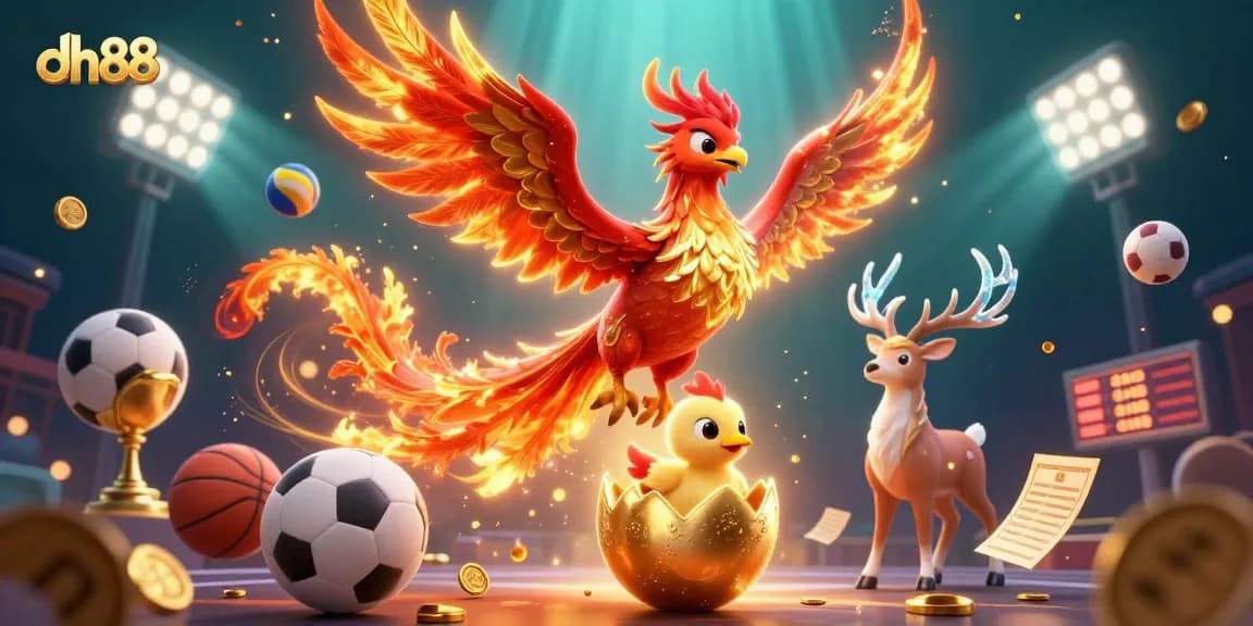 Experience thrilling gameplay with dh88, featuring a stunning phoenix and vibrant sports elements.