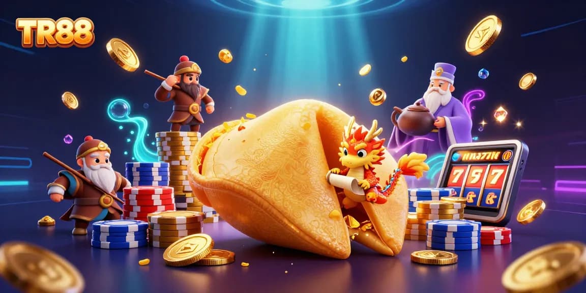 Engage in the excitement of TR88 with animated golden fortune symbols and vibrant casino gameplay elements.