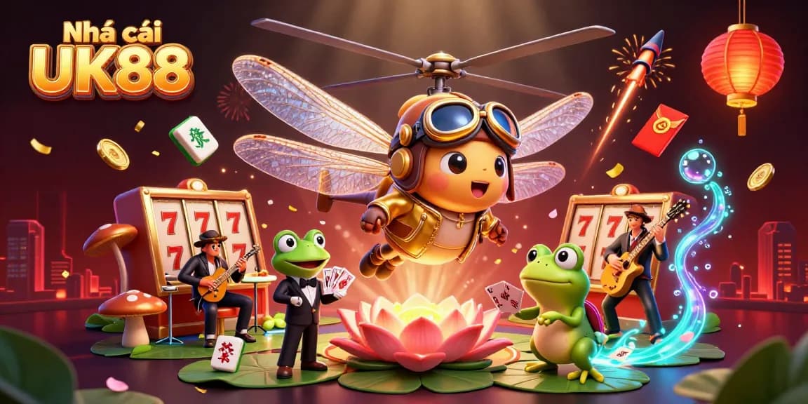 Experience the excitement of Nhà cái UK88 at the lily pad casino with vibrant, lively characters.