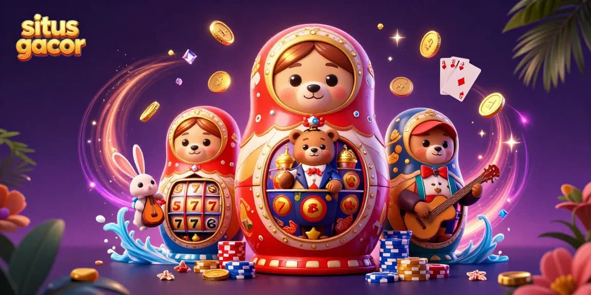 Spin to win at situs slot gacor with animated bears, vibrant coins, and charming casino elements!