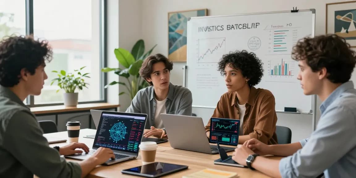 Invest in BRICS crypto: professionals discussing strategies in a modern workspace.