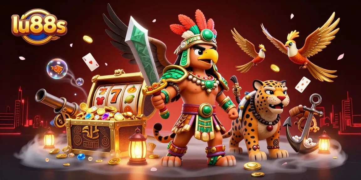 Engage with lu88s in this vibrant 3D cartoon scene featuring dynamic casino elements and characters.