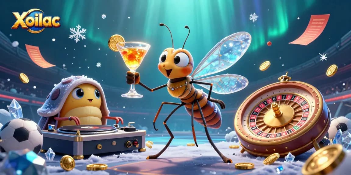 Xoilac promotes sports betting with an animated fusion of casino elements and fun characters.