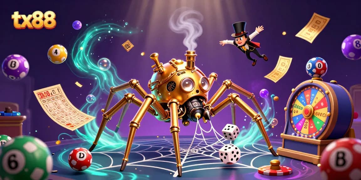 Experience thrilling wins with tx88 at the vibrant 3D casino, featuring animated lottery elements.