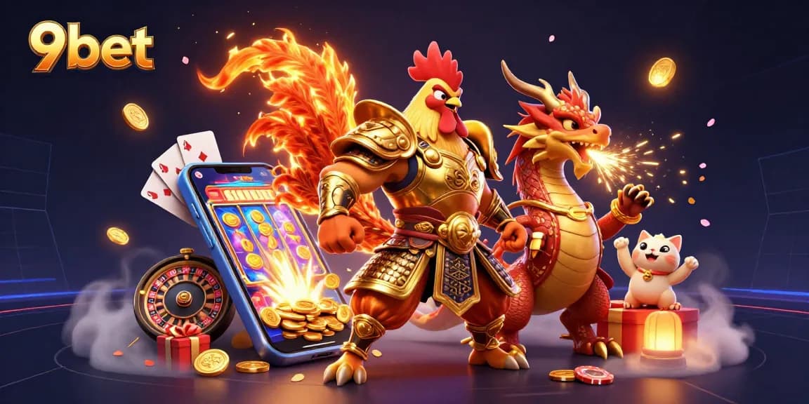 Engage in thrilling gameplay with 9bet's captivating 3D casino illustration featuring vibrant characters and dynamic rewards.