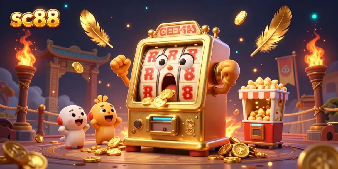 Engage in winning strategies at sc88 with a joyful slot machine celebrating a jackpot in a lively casino scene.
