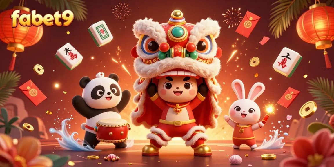 Engage with fabet9's vibrant lion dance casino illustration featuring festive elements.