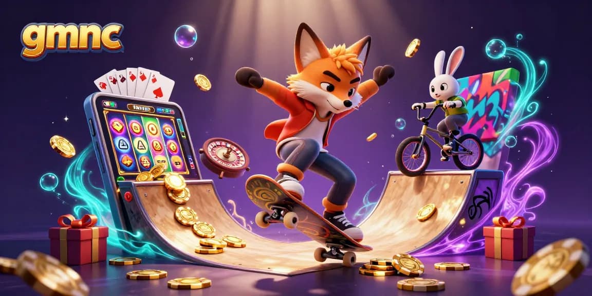 gmnc reveals the fun of gaming with a fox and rabbit in a vibrant casino scene, showcasing excitement.