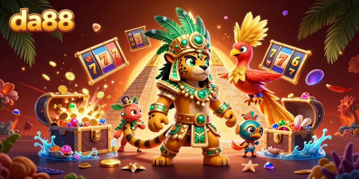Experience da88's thrilling slots action with dynamic Mayan characters and vibrant game elements.