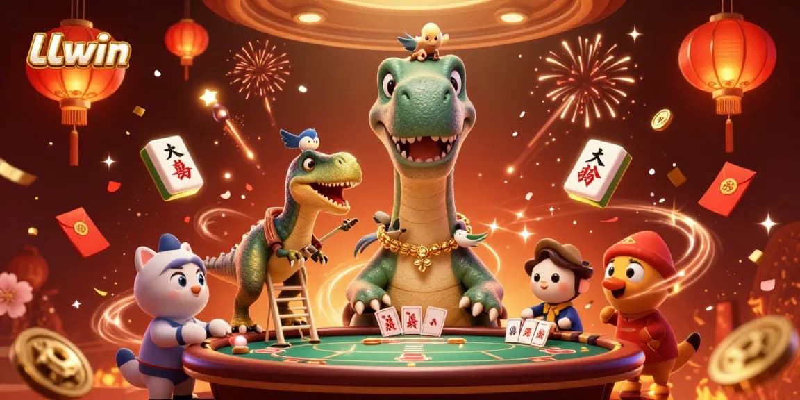 Experience thrilling entertainment with LLwin's dynamic 3D casino scene featuring vibrant characters and festive elements