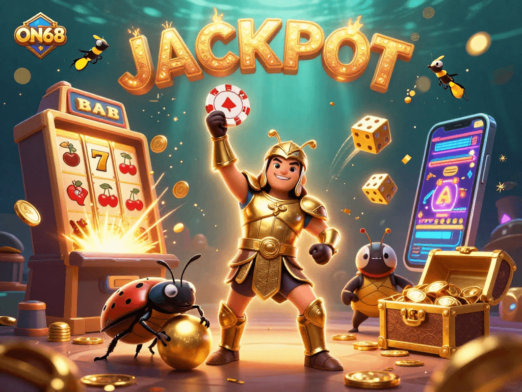 Engage with ON68's exciting jackpot games featuring vibrant imagery and colorful elements.