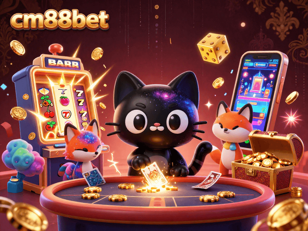 Experience exciting wins at cm88bet in a vibrant cosmic casino scene with jackpot explosions and colorful characters.