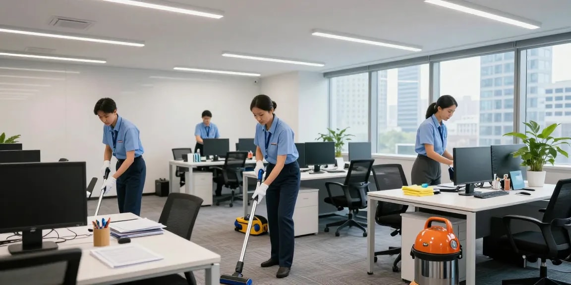 Büroreinigung Göttingen - Professionelles Reinigungsteam bei der gründlichen Reinigung eines modernen Büros in Göttingen.