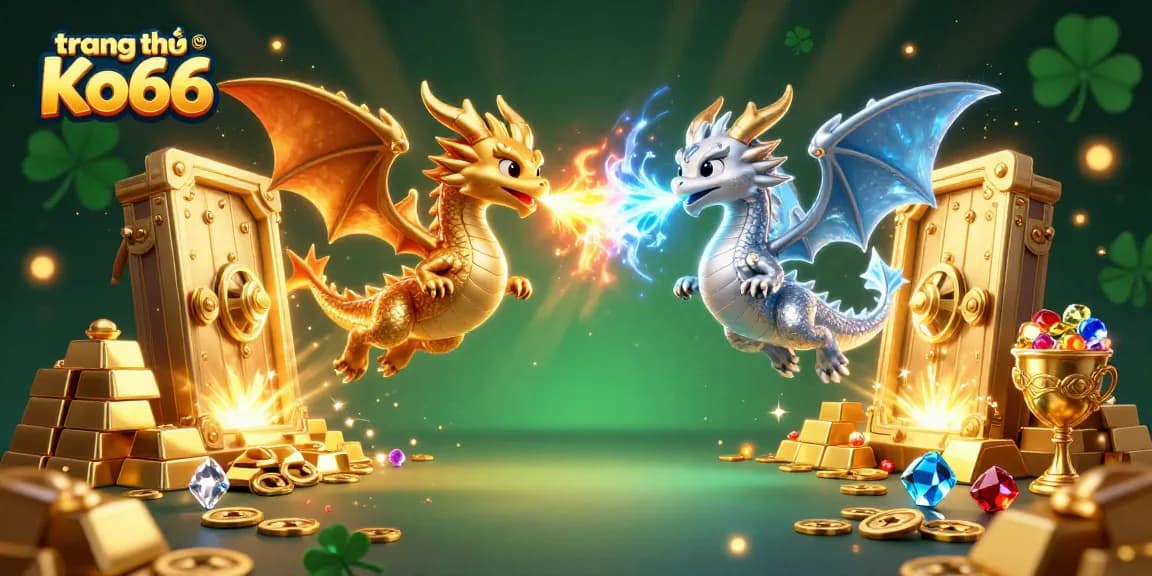 Experience the thrill of trang chủ Ko66 with dynamic dragons amidst sparkling treasures and casino elements.
