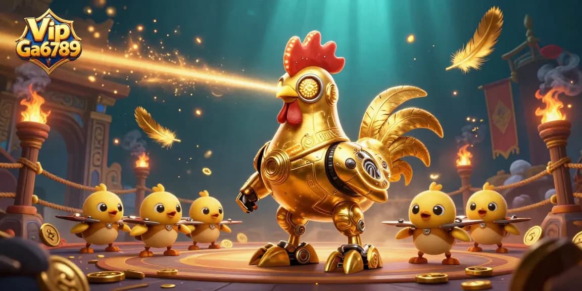 Engage in thrilling action with Vip Ga6789 as the golden rooster robot battles in an explosive arena!