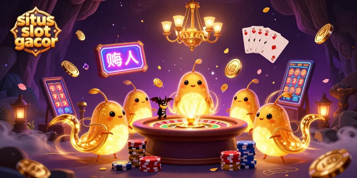 Experience the excitement of situs slot gacor with glowing characters and vibrant casino elements.