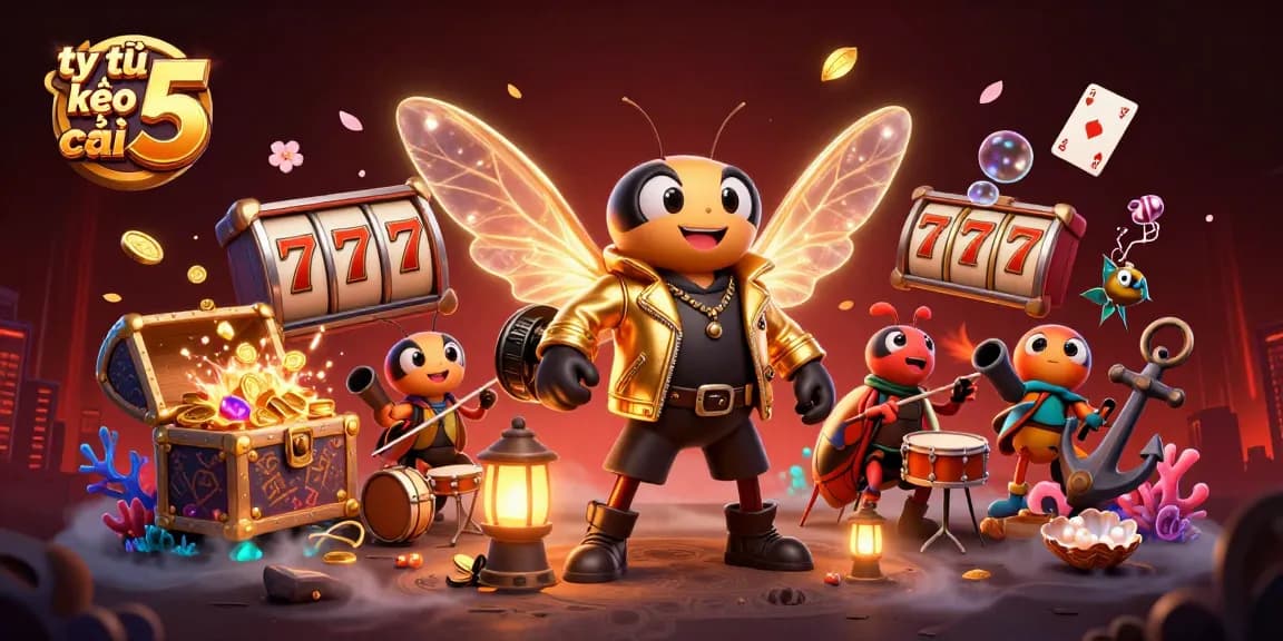 Experience the thrill of tỷ lệ kèo nhà cái 5 in this vibrant casino scene with rock star characters.