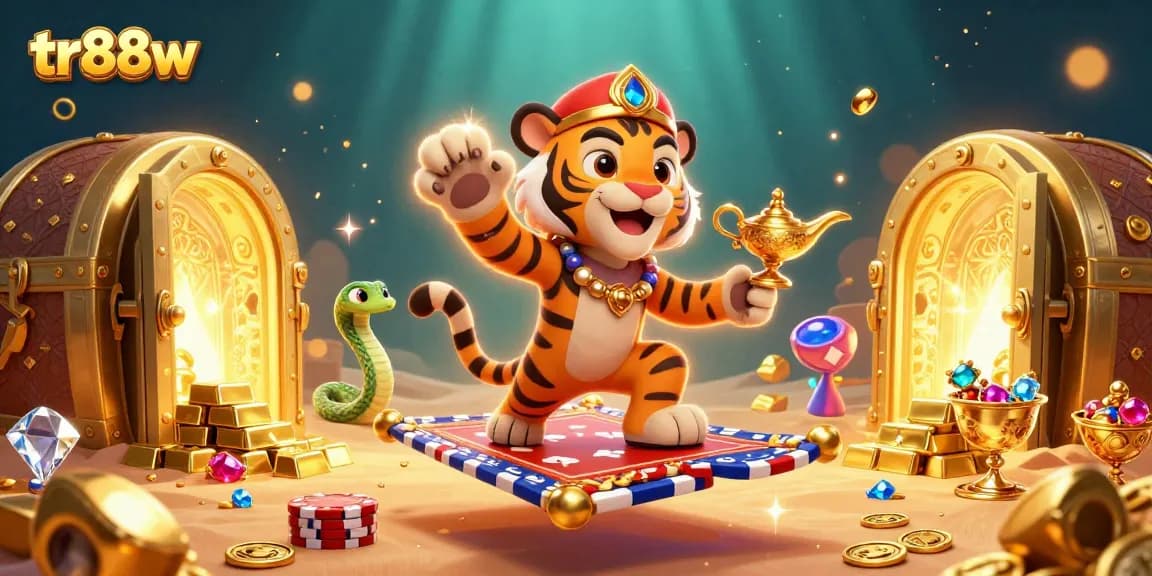Experience the thrill of gaming with tr88w amid treasures in a vibrant casino scene.