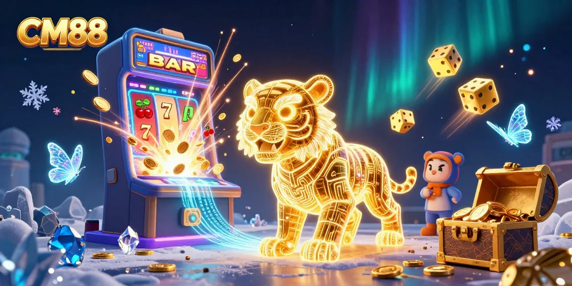 Experience the thrill of CM88 with a neon tiger and jackpot explosion in a digital casino.