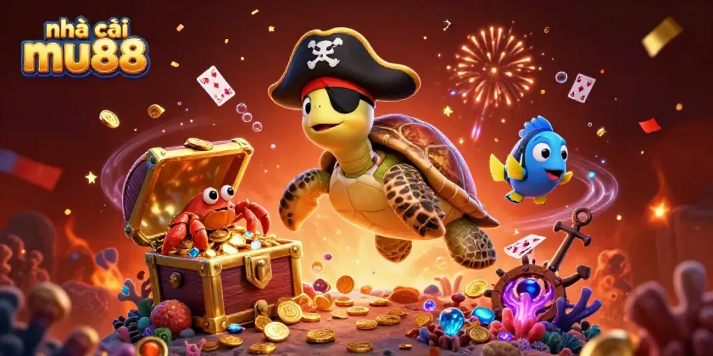 Experience thrilling gaming with nhà cái mu88 in this vibrant underwater casino scene featuring treasure and excitement.