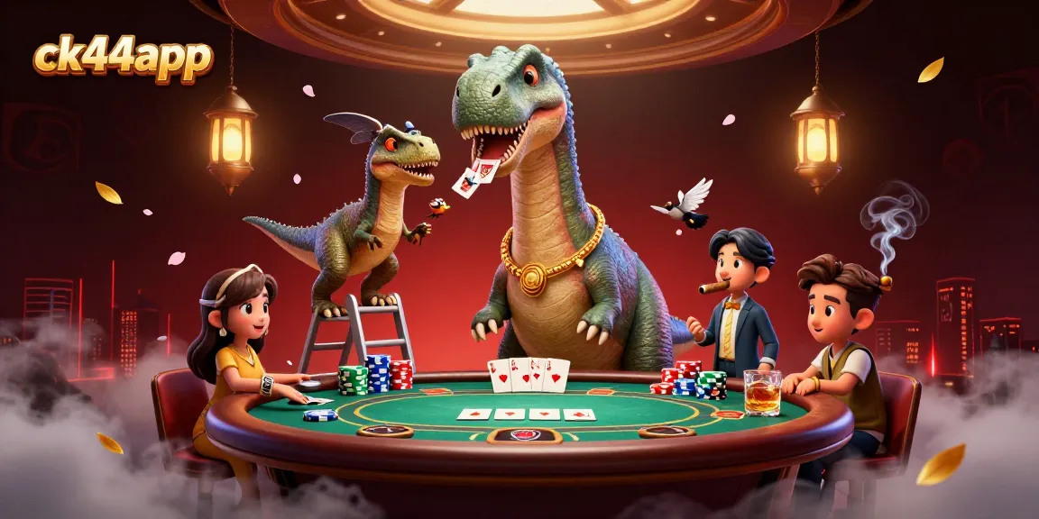 Experience thrilling moments at ck44app with a dinosaur dealer at a vibrant poker scene.
