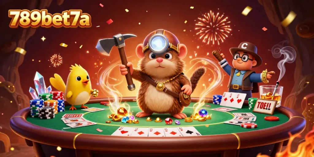 Join the thrill at 789bet7a with a vibrant poker scene featuring colorful chips and treasure!