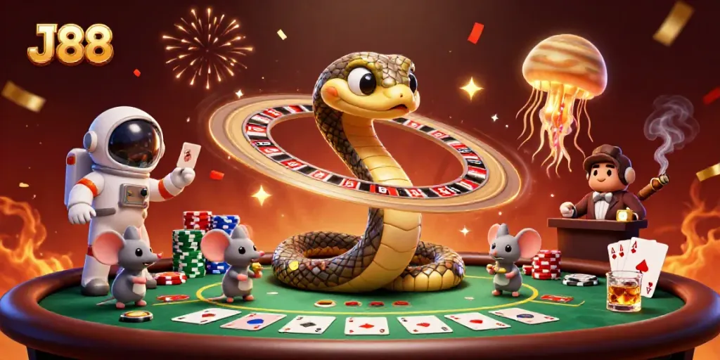 Experience thrilling gameplay with J 88 in a vibrant cosmic casino scene.