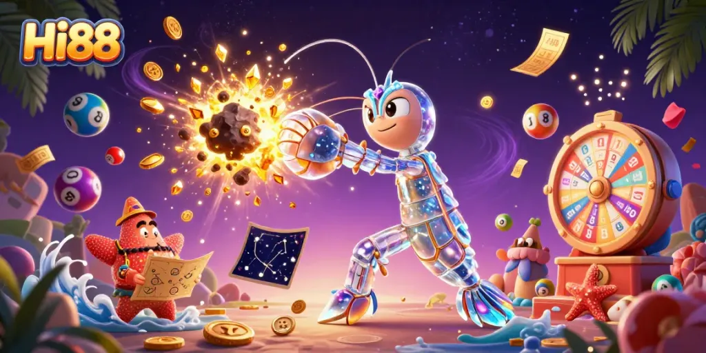 Join the excitement at Hi88 with vibrant lottery balls and thrilling casino elements.