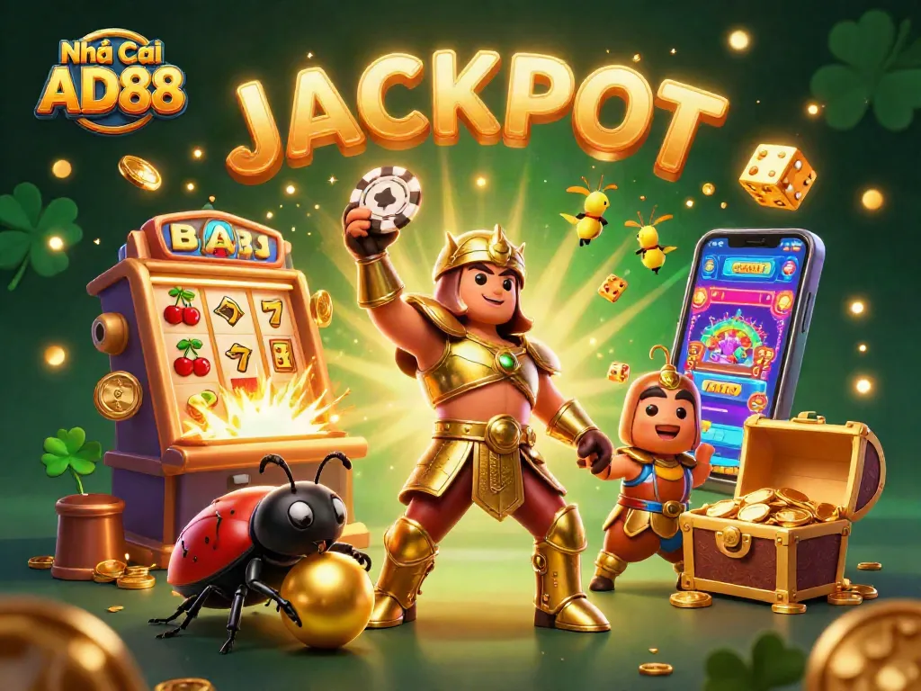 Experience the thrill of Nhà cái AD88 with vibrant jackpots and exciting gameplay in this lively casino scene.