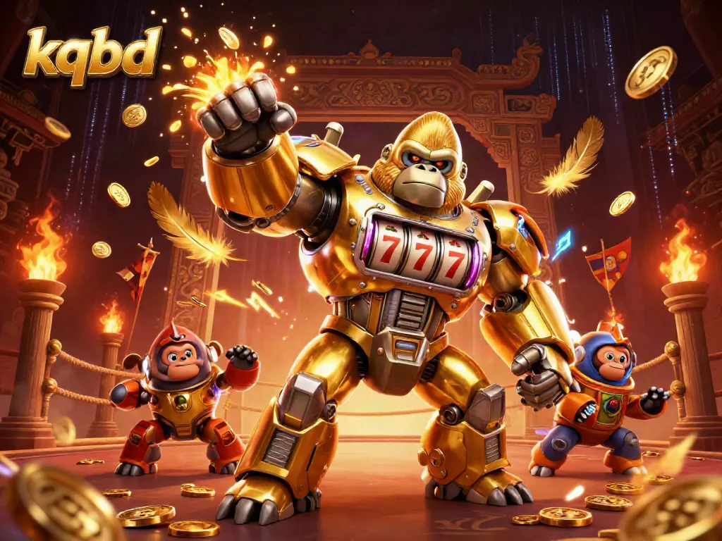 kqbd illustrator shows a golden gorilla mech smashing through coins, perfect for gambling themes.