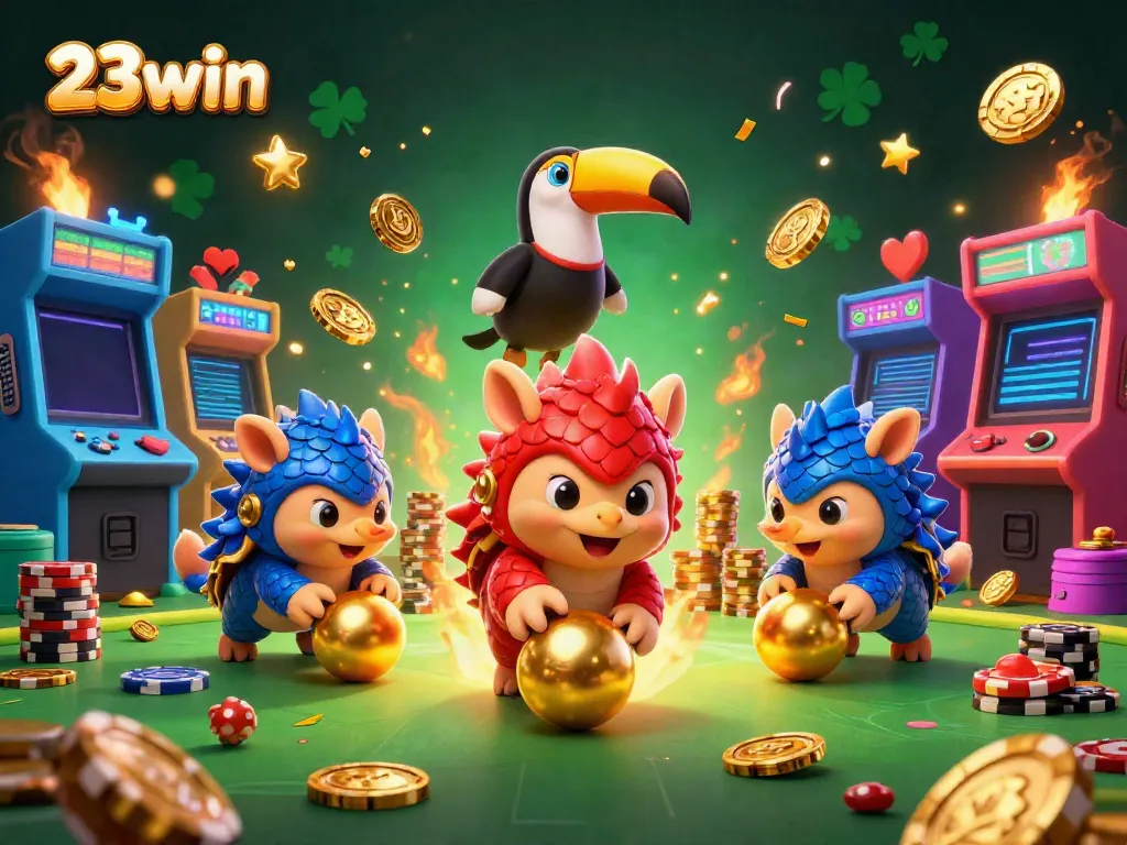 Experience thrilling gameplay at 23win with rival pangolins competing in a casino scene.