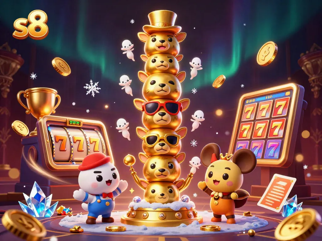 S8 delights gamblers with exciting slots and vibrant casino elements in a dynamic illustration.