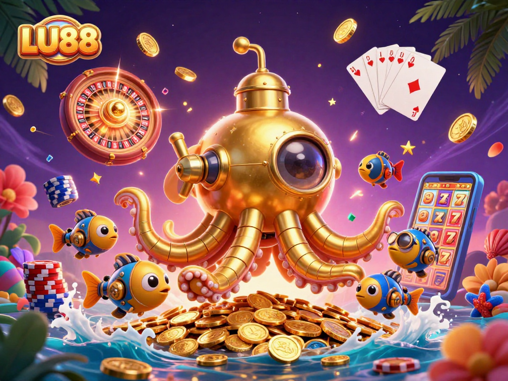 Experience winning strategies at LU88 with a vivid 3D casino illustration filled with excitement.