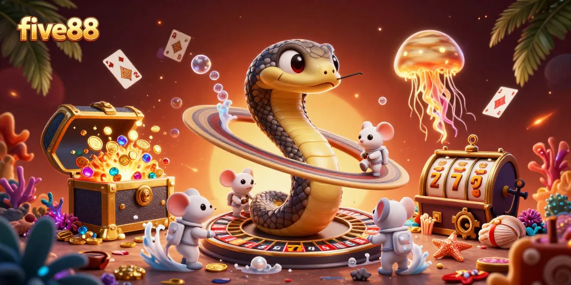 Experience exciting gameplay at five88 with a colorful, dynamic casino scene featuring unique characters and elements.