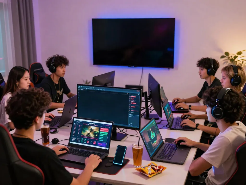 Dewacash Asia online gaming friends enjoying an interactive session with vibrant LED lights.