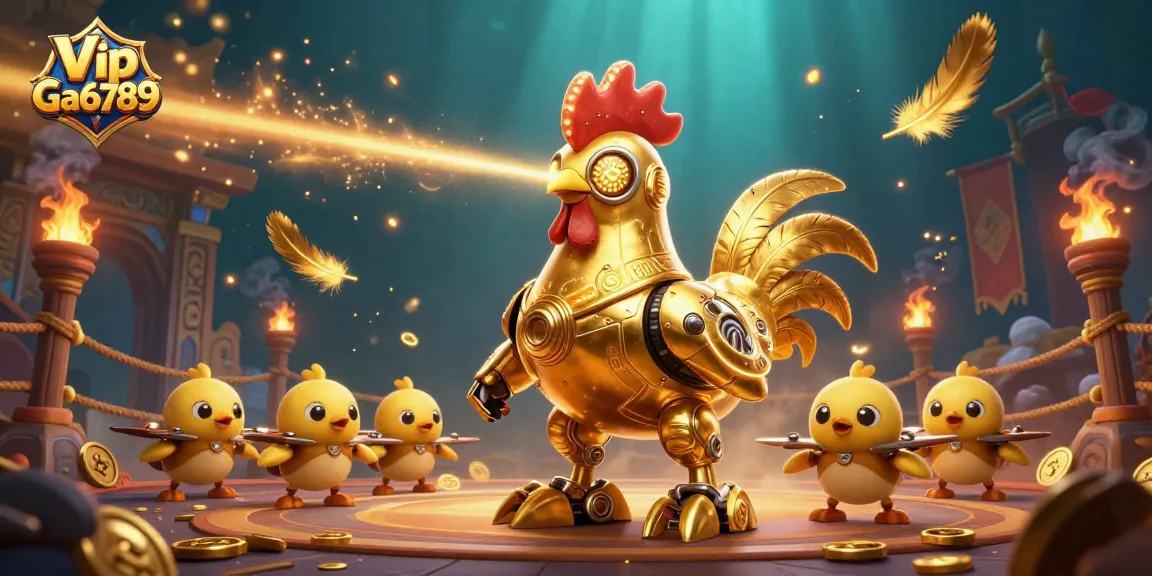 Engage in thrilling action with Vip Ga6789 as the golden rooster robot battles in an explosive arena!
