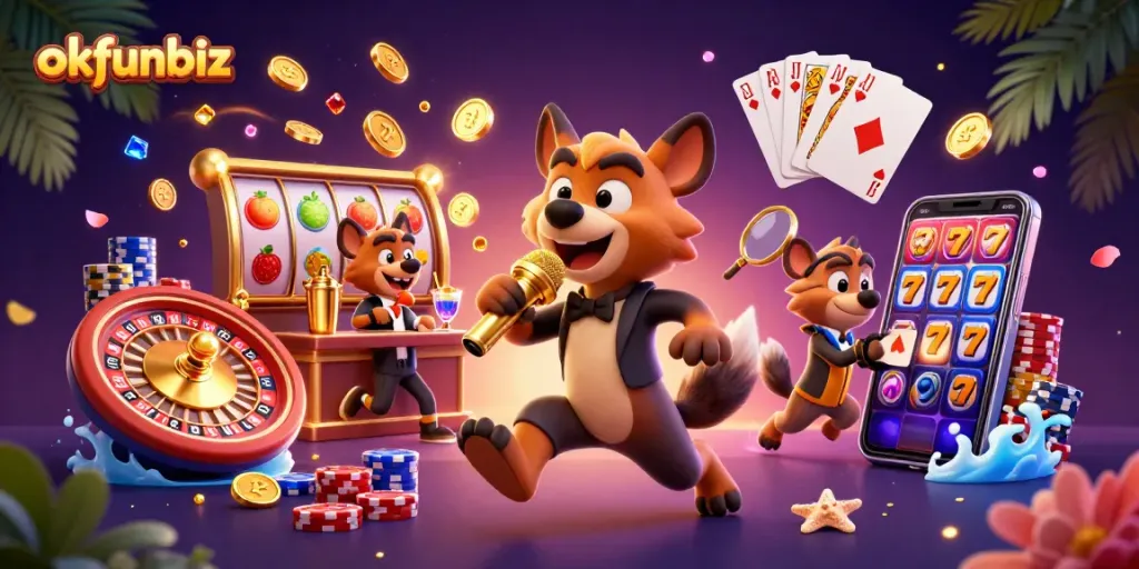 Experience thrilling action at okfunbiz with vibrant casino characters and dynamic gaming elements.