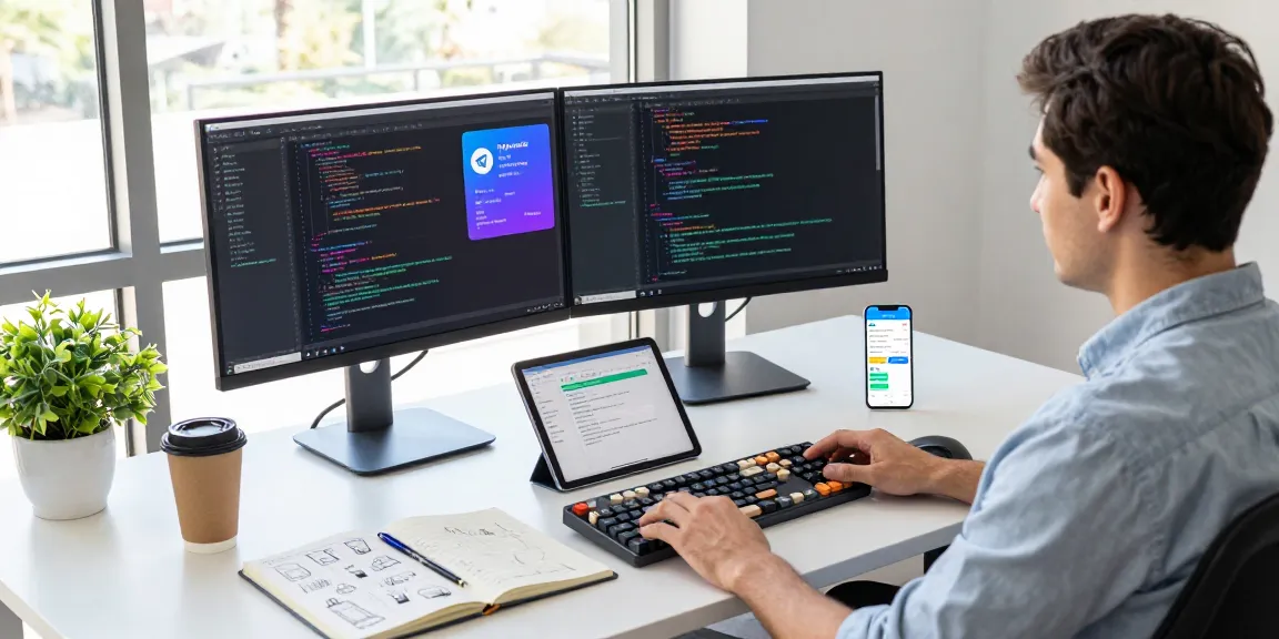 Setting up Telegram中文 language interface at a tech workspace.