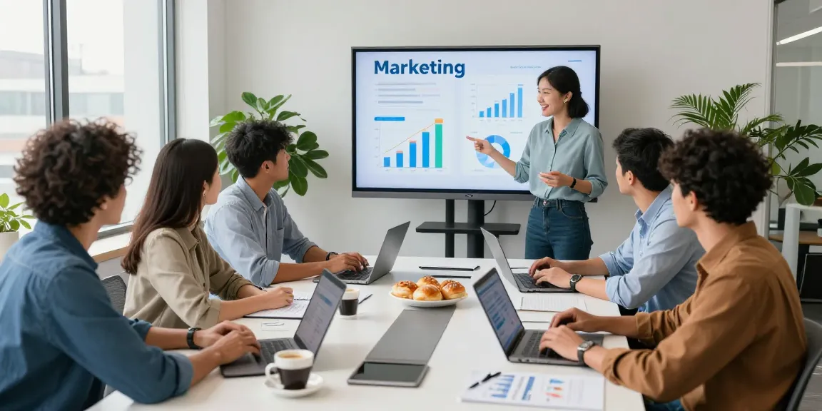 Signo Media team collaborating on a digital marketing strategy in a modern office workspace.