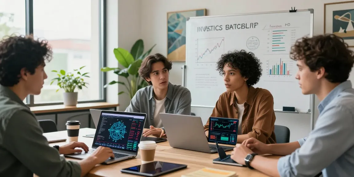 Invest in BRICS crypto: professionals discussing strategies in a modern workspace.