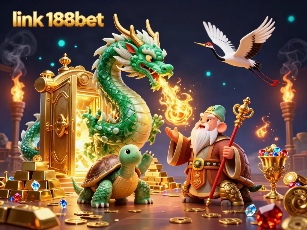 Engage with the thrilling atmosphere of link 188bet, featuring powerful characters and vibrant treasures in a rich casino scene.