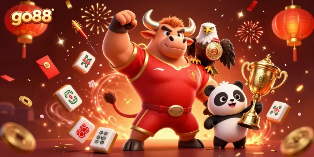 Play exciting games with go88 featuring vibrant characters and festive gambling elements.