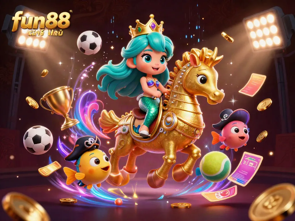 Experience the excitement of fun88 chính thức with this vibrant 3D underwater scene filled with colorful characters and dynamic elements.