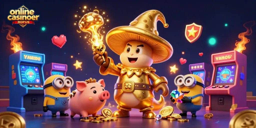Experience the excitement of online casinoer uden ROFUS with a magical 3D illustration showcasing vibrant gaming elements.