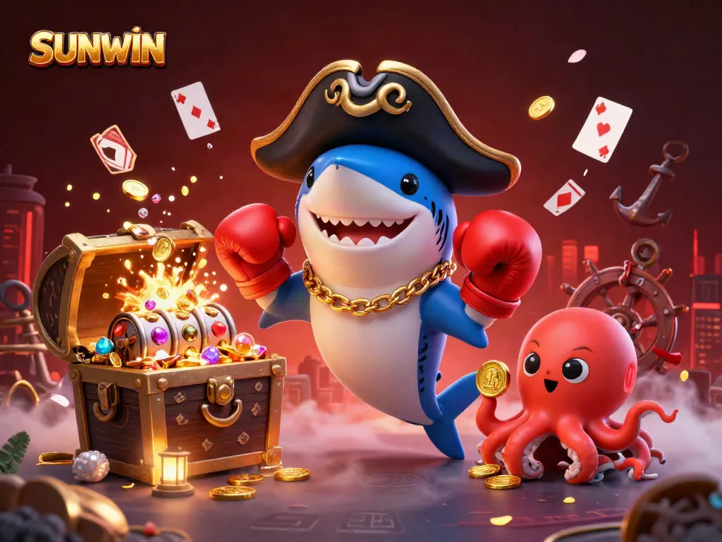 WIN big with SUNWIN's vibrant pirate-themed casino adventure illustration, showcasing thrilling gaming elements.