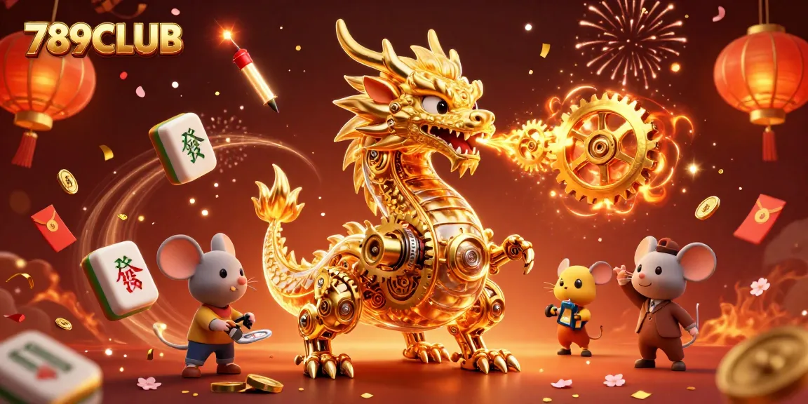Engage with 789CLUB's thrilling casino experience featuring a golden dragon and festive elements.