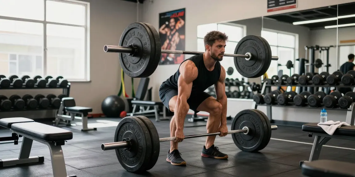 Anabolika Shop: Bodybuilder hebt Gewichte im modernen Fitnessstudio, Energie und Motivation zeigen.